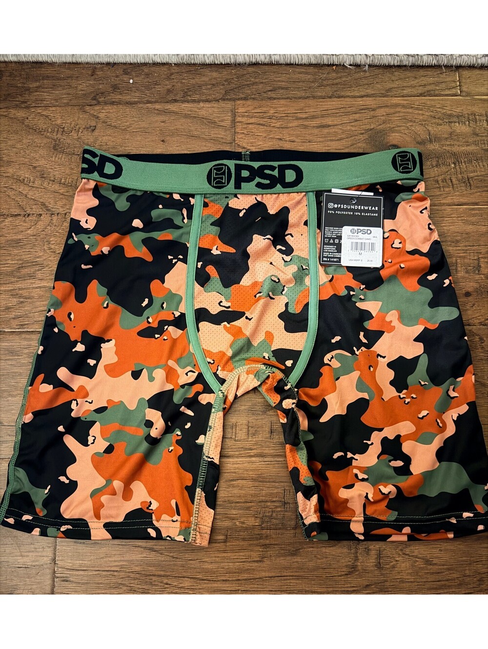 PSD Men's Boxer Briefs Orange Green Black Camo Print Stretch Underwear